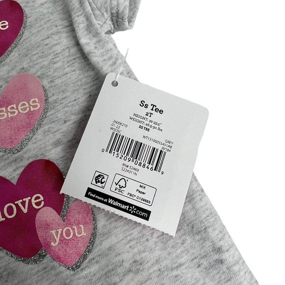 Way To Celebrate Valentine's Day T Shirt Sz 2T Conversation Hearts Grey Pink - Picture 12 of 14